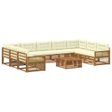 vidaXL Set de canapele de exterior cu pernă 10 pcs Natural și Crem 3383868
