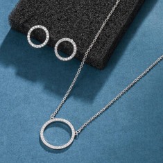Set Bijuterii Din Argint 925, Cercei Si Colier Cu Cerc Zirconii SET96S
