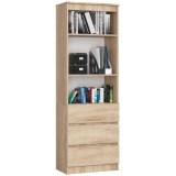 Biblioteca, placa laminata, 3 sertare, 3 rafturi, stejar, 60x35x180 cm, Akord