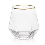 Pahar, Gold Edge, pentru whiskey, model diamant, transparent, din sticla, 290 ml, 9.3 x 5 x 6.3 cm, Oem
