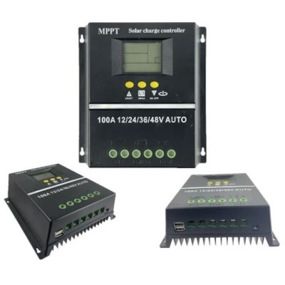 Controler solar, MPPT, PWM, 12V/24V/36V/48V, 100A, display LCD, 7 moduri de functionare, detecteare automata a bateriei, negru foto