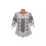 Cumpara ieftin Ie Traditionala Alba cu Motiv Geometric Negru- IML13