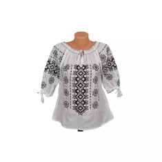 Ie Traditionala Alba cu Motiv Geometric Negru- IML13