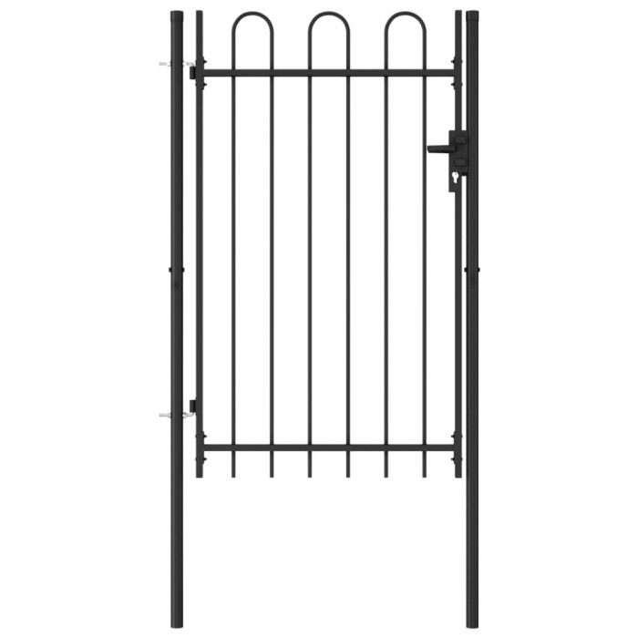 vidaXL Poartă de gard cu o ușă, v&acirc;rf arcuit, negru, 1 x 1,5 m, oțel