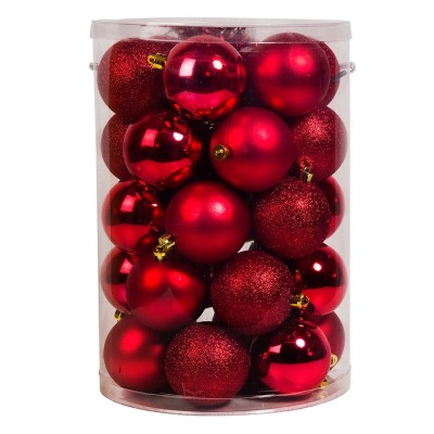 Set 30 de globuri pentru brad, 7 cm, Rosu foto