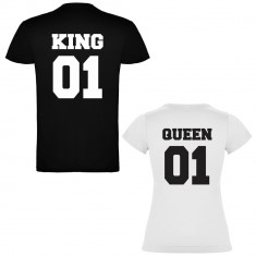 Set 2 Tricouri cuplu King 01 Bold si Queen 01 Bold, negru+alb foto