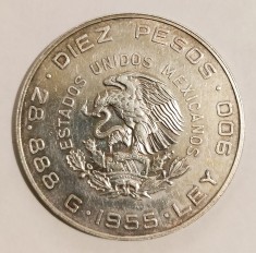 MEXIC 10 PESOS 1955 ARGINT XF AUNC (CITITI DESCRIEREA) foto