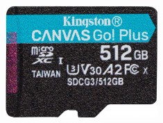 CARD MicroSD KINGSTON, 512 GB, MicroSD, clasa 10, standard UHS-I U3, &amp;quot;SDCG3/512GB&amp;quot; (timbru verde 0.03 lei) foto