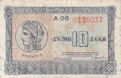 GRECIA 10 drahme 1940 F+!!! foto