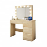 Masa de toaleta/machiaj, stejar, cu oglinda si LED-uri, 94x43x141 cm, Artool