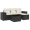 Set mobilier de gradina cu perne, 5 piese, negru, poliratan