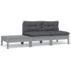 Set mobilier gradina Gossi, 3 piese, lemn pin, gri, cu perne antracit. Canapea + taburet/masa