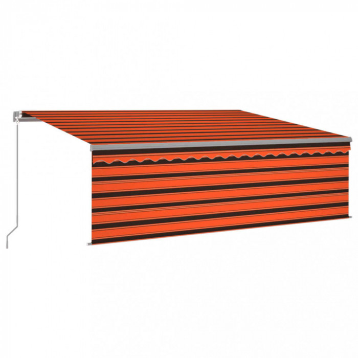 Copertină retractabilă manual cu stor, portocaliu&amp;maro, 4x3 m