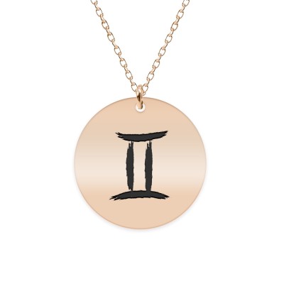 Colier argint 925 placat cu aur Roz personalizat cu semn zodiacal Gemeni foto