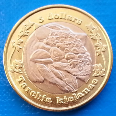 Rhodesia 5 dollar 2018 UNC Tarchia Kielanae Dinozaur Bimetal foto