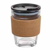Cumpara ieftin Cana de voiaj Pufo din sticla cu protectie termica de pluta pentru cafea sau ceai, 300 ml, transparent