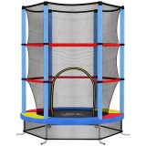 HOMCOM Saltea Elastică pentru Copii 3-6 Ani cu Plasă de Protecție, 6 St&acirc;lpi și 3 Intrări, &Oslash;140x190 cm, Multicolor | Aosom Romania