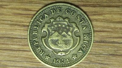 Costa Rica - moneda de colectie - 5 centimos 1938 GCR - cu literele C si R in stele, greu de gasit foto