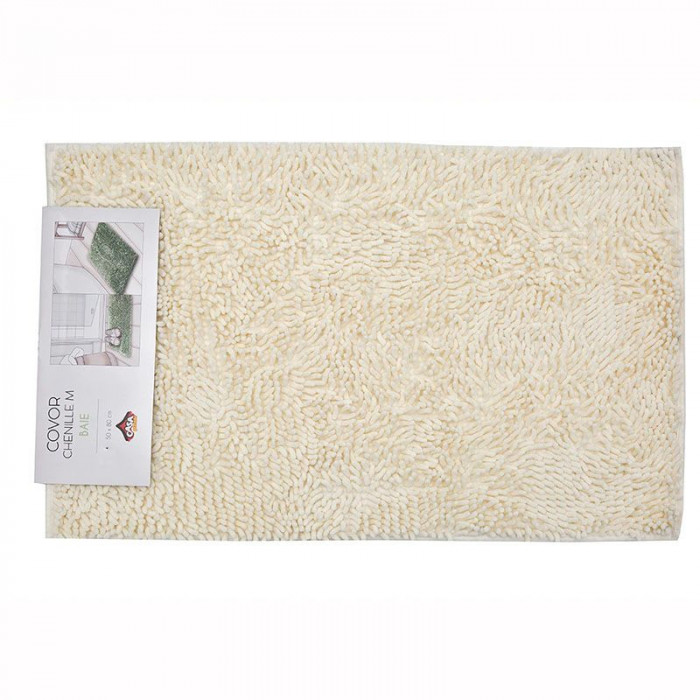 Covor baie Chenille Casa Plastor, 50x80 cm M (grosime 2 cm), crem