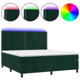 Cumpara ieftin Pat cu arcuri, saltea si LED, verde inchis, 180x200 cm, catifea