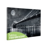 Tablou Canvas Fosforescent Brooklyn Bridge 30x20 cm - Decoratiune Perete Luminoasa, Efect Noapte, Cadou Original