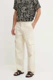 OAS pantaloni de bumbac culoarea bej, drept, 5025