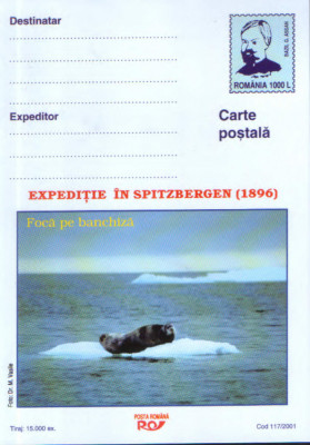 Romania - Intreg postal CP necirculat 2001- Filat. polara-Exped. in Spitzbergen foto