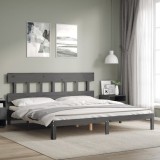 VidaXL Cadru pat cu tăblie 200x200 cm, gri, lemn masiv