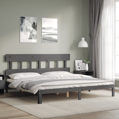 vidaXL Cadru pat cu tăblie 200x200 cm, gri, lemn masiv 3193618 foto