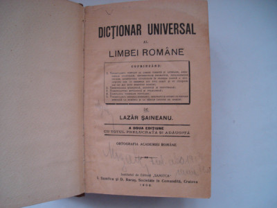 Dictionar universal al limbei romane - Lazar Saineanu (1908, a doua editie) foto