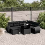 VidaXL Set mobilier de grădină cu perne, 8 piese, negru, poliratan