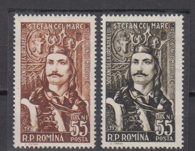 ROMANIA 1957 LP 427 - 500 ANI URCAREA PE TRON A LUI STEFAN CEL MARE SERIE MNH foto