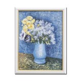 Tablou celebru inramat reproducere Vincent van Gogh pictat manual, Flori in vaza, 45x35cm ulei pe panza, rama din lemn