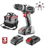 Masina de gaurit, insurubat (bormasina), cu&nbsp;2 acumulatori 2 Ah, incarcator, 18 V Li-ion, geanta, fara perii, mandrina 2-13 mm, Graphite Energy