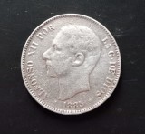 moneda din argint _ Spania _ 5 pesetas 1885 ( MS - M )