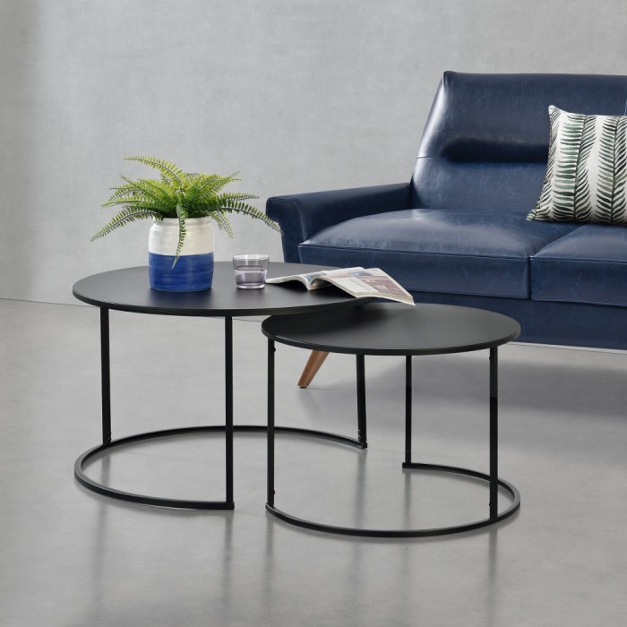 Masuta cafea Korenica New set 2 bucati metal negru [en.casa] HausGarden Leisure