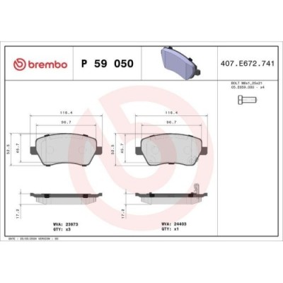 Placute frana Opel Agila (B) (H08) 04.08-10.14; Suzuki Splash (Ex) 01.08-, Swift 3 (Mz Ez) 02.05-, Fata, BREMBO foto