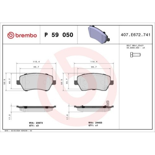 Placute frana Opel Agila (B) (H08) 04.08-10.14; Suzuki Splash (Ex) 01.08-, Swift 3 (Mz Ez) 02.05-, Fata, BREMBO