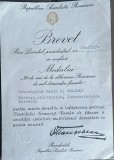 1974 Brevet semnat olograf de N CEAUSESCU, &rdquo;30 de la eliberarea de sub dominatia fascista&rdquo;, ptr N Grajdan, maistru electrician la LAROMET comunism