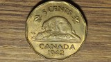 Canada - moneda de colectie an unic - 5 cents 1942 varianta rara din tombac - King George VI - impecabila !