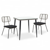 Set mobilier de gradina 3 piese Naoki, Pakoworld, masa cu 2 scaune, metal/ratan sintetic, negru/gri