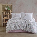 Cumpara ieftin Lenjerie pat dublu,bumbac ranforce,4 piese,alb roz pal cu flori,Novara-A1305