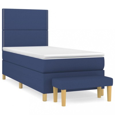Pat box spring cu saltea, albastru, 90x200 cm, textil foto