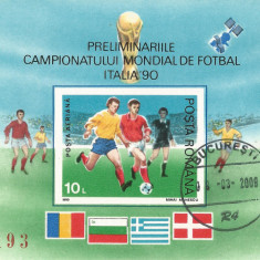 Romania, LP 1235/1990, Preliminariile C.M. de Fotbal, Italia, col. nedant., obl.