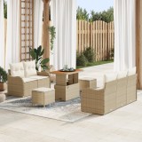Set de Sofa pentru Grădină vidaXL 8 Piese cu Pernițe Bej Ratan Poli Acacia, Sofa pentru Grădină vidaXL 2-Seater cu Pernițe Bej Ratan Poli, Set de Dini
