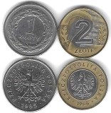 POLONIA LOT / SET Nr 2 - 2 buc : 1 + 2 ZLOTI 1995