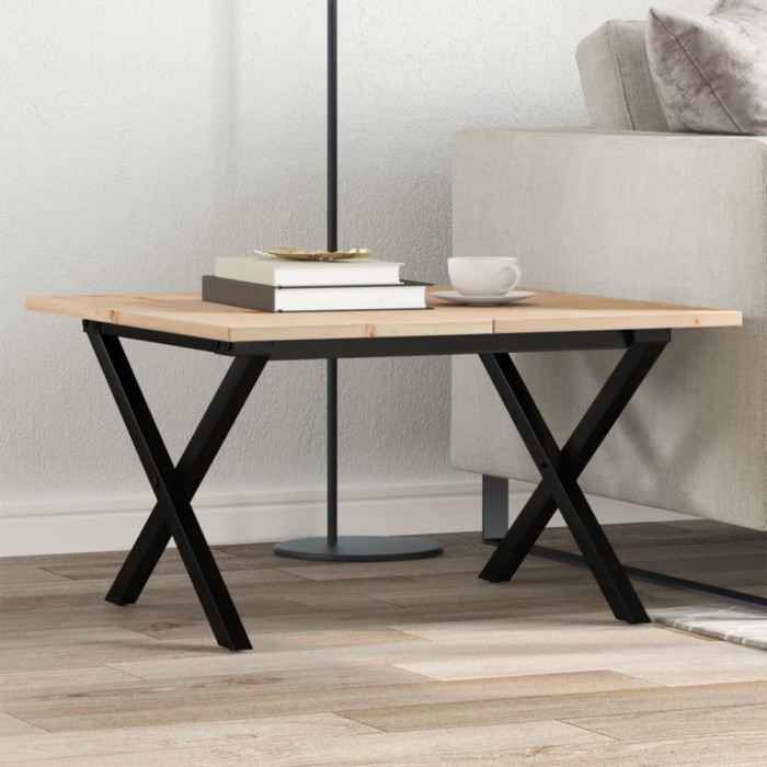 vidaXL Masă de cafea, cadru X, 60x60x40 cm, lemn masiv pin și Oţel 3282682