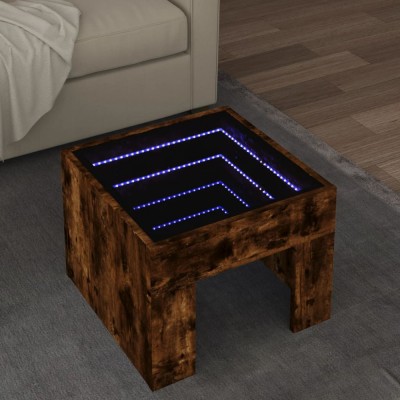 vidaXL Măsuță de cafea cu LED infinity, stejar fumuriu, 40x40x30 cm foto