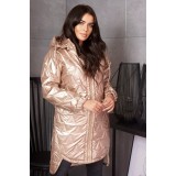 Geaca dama bej asimetrica cu gluga detasabila