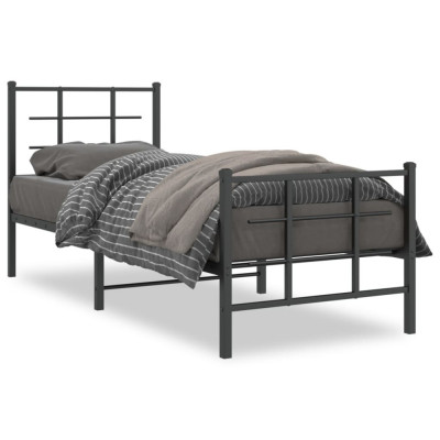Cadru pat metalic cu tablii de cap/picioare, negru, 75x190 cm GartenMobel Dekor foto